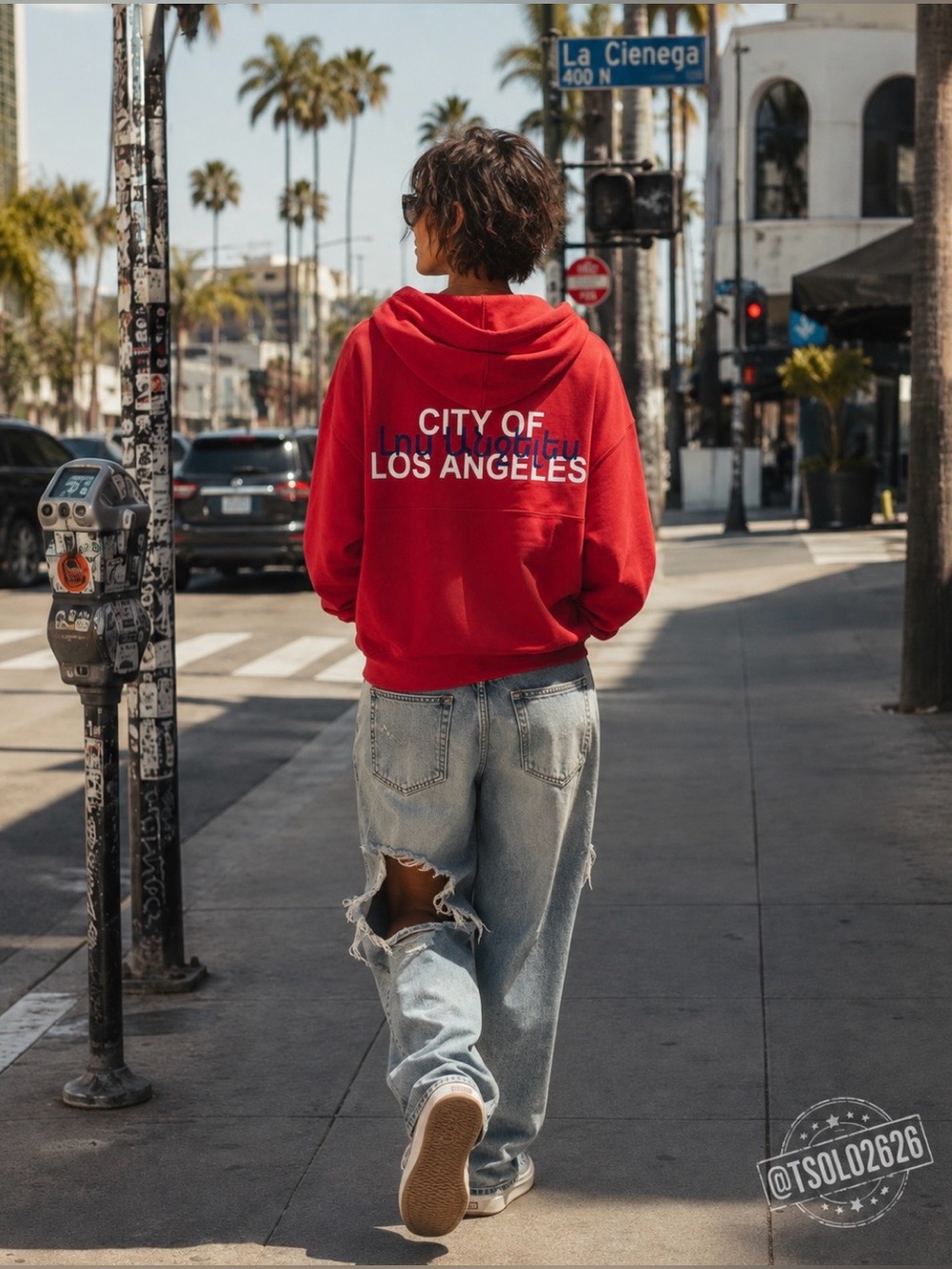 NWT Spirit Jersey Oversized Los Angeles Graphic Print Full Zip Hoodie